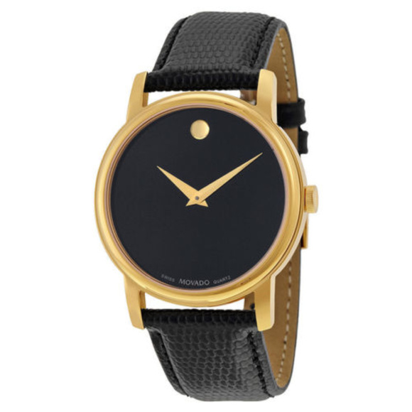 Movado Accessories - Movado Museum Black Dial Gold Leather Womens Watch